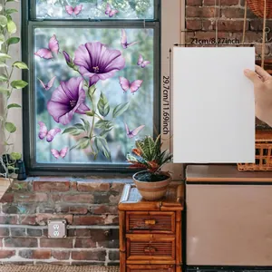 Purple floral butterfly static window film with double-sided design for glass decoration