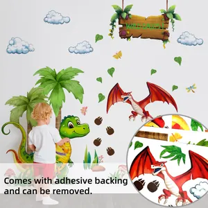 Detail of self-adhesive cartoon dinosaur wall stickers for children's room decor