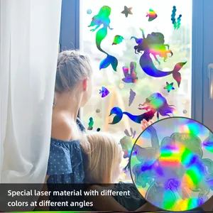 Macro detail of laser gradient mermaid wall sticker showing color shifts at different angles