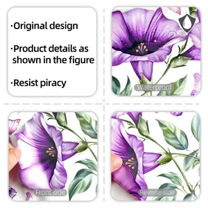 Close-up of waterproof purple flower and butterfly static cling stickers for window decor