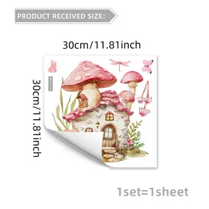 Cartoon mushroom fairy house wall sticker for kids room with pink butterfly decor