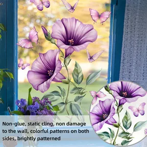 Close-up of purple flower and butterfly static cling stickers with double-sided color