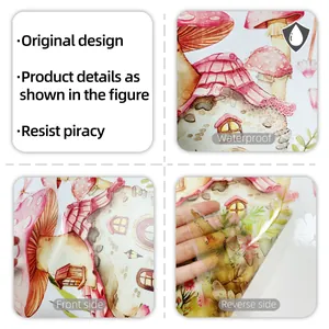 Waterproof mushroom house wall sticker detail with watercolor design and double-sided view