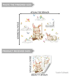 Stickers muraux lapin phosphorescent avec nuages et papillons pour chambre d'enfant