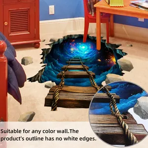 3D cosmic bridge floor sticker with space portal design and no white border effect