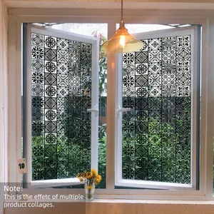 Minimalist black floral geometric window static cling film for glass decoration