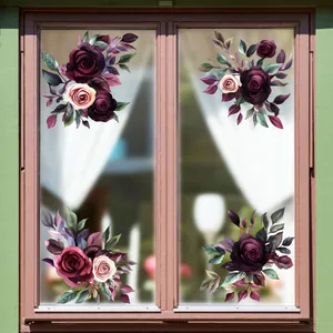 Vintage Floral Static Cling Window Sticker Double Sided PVC Removable Glass Decal For Home Kitchen Bathroom Decor