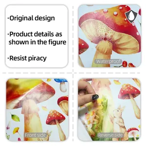 Waterproof cartoon mushroom and rabbit wall stickers showing front and back details