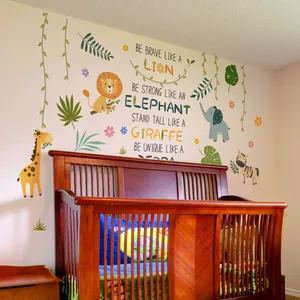 Vinilos decorativos de animales de dibujos animados con frases motivadoras para niños