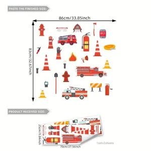 Fire truck cartoon wall stickers set with fire extinguisher decals for kids room decor