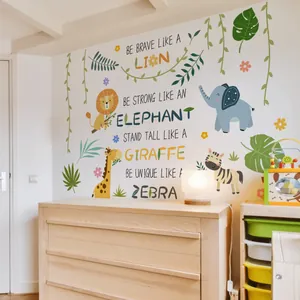 Vinilos decorativos de animales de selva con león elefante para cuarto infantil