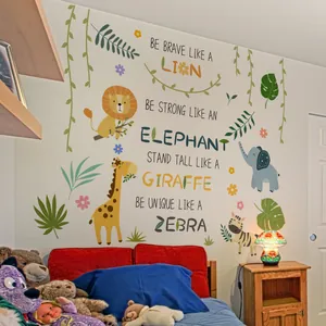 Vinilos decorativos de animales de la selva con frases motivadoras para niños hogar