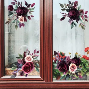 Detailed double-sided floral window stickers with purple and burgundy rose watercolor patterns