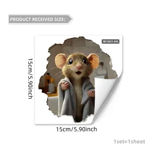 3D cartoon mouse wall sticker 15cm size detail with creative broken wall hole design