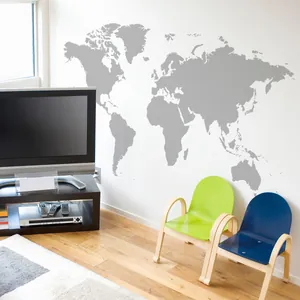 Adesivo murale mappa del mondo grigio minimalista per arredamento camera o salotto