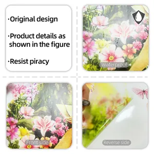 Detail of waterproof floral wall decals showing lily patterns and adhesive backing surface