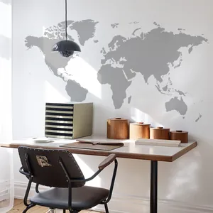 Adesivo murale mappa del mondo grigio minimalista per decorazione d'interni moderna