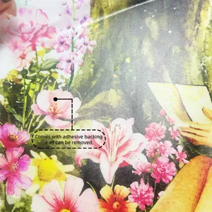 Detailed close-up of self-adhesive floral wall stickers with vintage flower pattern