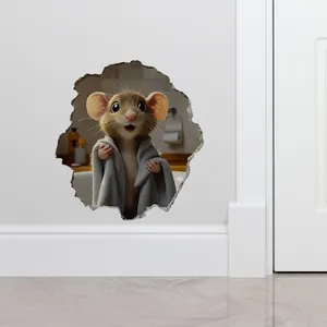 3D cartoon mouse wall sticker showing a cute surprised rodent in a bathroom scene