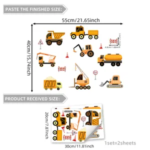 Luminous cartoon construction vehicle wall stickers set for children room decor