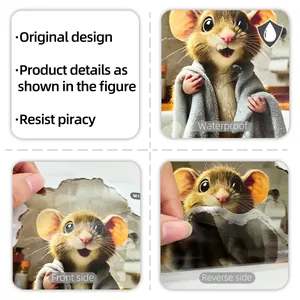 Waterproof cartoon mouse wall sticker showing original design and front-back material detail