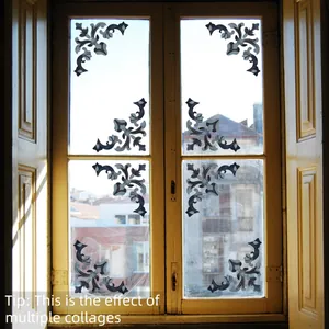 Retro black floral corner window stickers with matte European vine patterns on wood frame