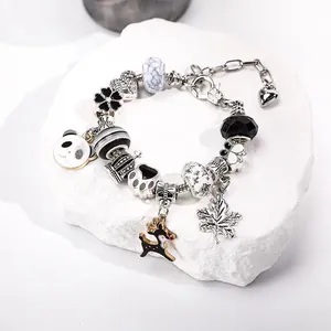 Bracciale natalizio in lega con ciondoli a fiocco di neve fai-da-te e cuore