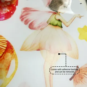 Detail of waterproof cartoon flower fairy wall sticker with self-adhesive backing