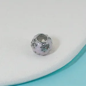 Perle de breloque rose avec cœur et patte de chat pour bracelets DIY en argent