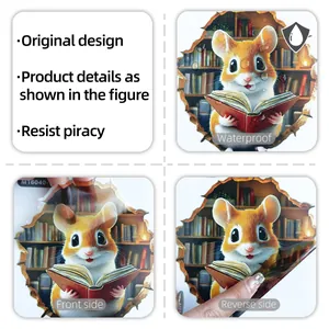 Waterproof 3D cartoon hamster wall sticker showing adhesive backing and texture details