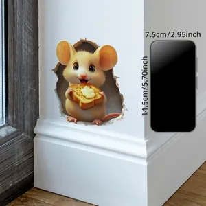 Detail of 3D cartoon mouse wall sticker showing size measurements on a white wall