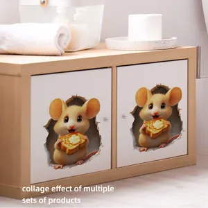 3D cartoon mouse with toast wall sticker on cabinet door for kids room home decoration