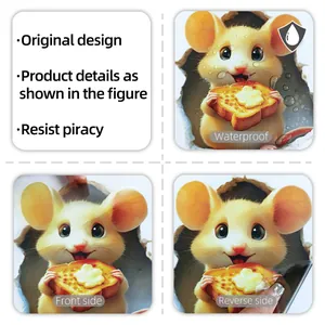 Waterproof PVC cartoon mouse sticker detail showing front and back texture for wall decor