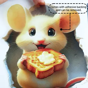 Detail of 3D cartoon mouse wall sticker showing adhesive texture and removable backing