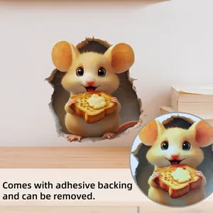 Detail showing 3D mouse wall sticker with adhesive backing and removable surface feature