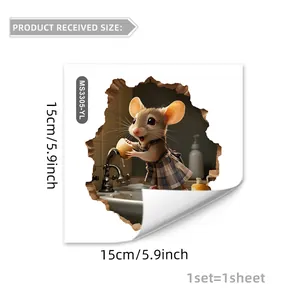 Detailed 3D mouse wall sticker showing a cute mouse washing apples, size 15x15cm