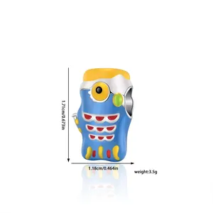 Macro shot of colorful enamel parrot bead charm showing dimensions 1.71cm by 1.18cm