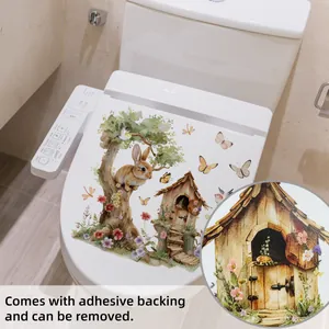 Détail d'un autocollant pour abattant WC avec motif lapin et adhésif amovible