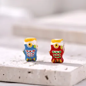 Cartoon hand-painted koi fish ceramic charms with colorful enamel oil drop pendants