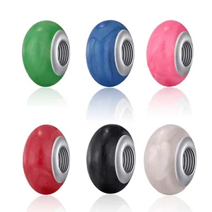 Alloy Enamel Large Hole Beads With Threaded Metal Core Marble Pattern DIY Spacer Beads For Bracelet Jewelry Making Charm