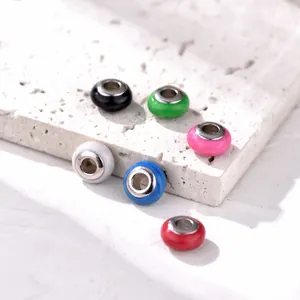 DIY colorful alloy large hole beads for bracelets in six vibrant enamel finishes