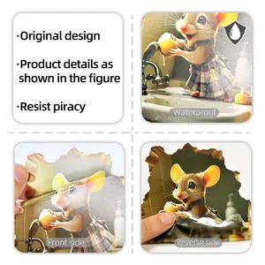 3D cartoon mouse hole wall sticker featuring waterproof material and original design