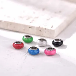 Set of six colorful enamel alloy wheel beads with silver core for DIY jewelry bracelets