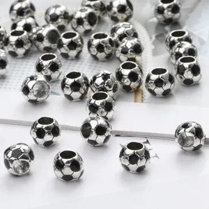 Alloy Soccer Football Drip Oil Large Hole Beads Enamel DIY Charms For Bracelet Necklace Jewelry Making Accessory For Men Women