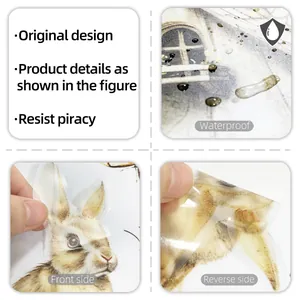 Vue détaillée de l'autocollant de toilette lapin de Pâques étanche aux motifs floraux