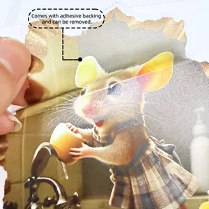 Adhesive wall sticker detail showing flexible PVC material with cute mouse design