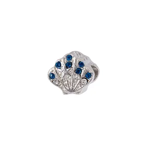 Charm coquillage en argent avec étoile de mer et cristaux bleus et blancs pour bijoux DIY
