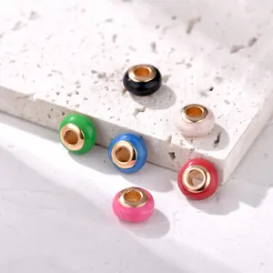 Gekleurde emaille kralen met groot gat van legering voor DIY-sieraden in 6 verschillende kleuren