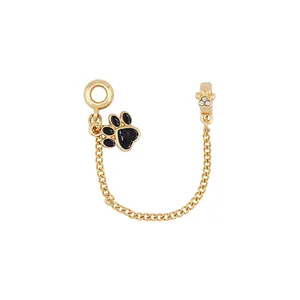 Goldene Katzenpfote-Sicherheitskette mit schwarzer Emaille für DIY-Armbänder