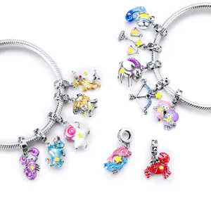 Enamel zodiac charms set with silver snake bone chain bracelets and sparkling crystals